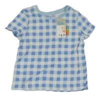 Nové - Modro-bílé kostkované tričko s jahodou Primark