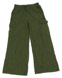 Khaki lehké široké cargo kalhoty C&A