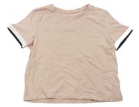 Světlerůžové crop tričko s bílým lemem na rukávu zn. H&M