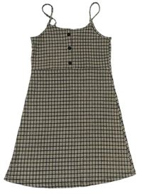 Béžovo-šedé vzorované žebrované šaty s knoflíky Primark