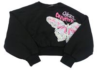 Černá crop mikina s motýlkem Primark