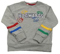 Šedá melírovaná mikina s barevnými pruhy a nápisem - Harry Potter 