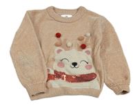 Meruňkový žinylkový svetr s medvědem C&A