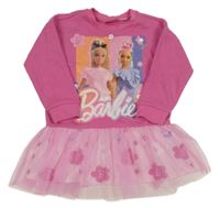 Růžové teplákové šaty s Barbie a tylem 