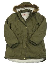 Khaki šusťáková zateplená parka s kapucí s kožešinou George