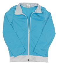 Modro-bílá sportovní funkční propínací mikina s logem Domyos