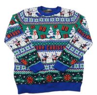 Modro-zeleno-bílý vánoční svetr Primark