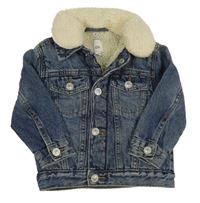 Tmavomodrá riflová zateplená bunda s odepínacím huňatým límcem River Island