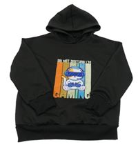 Černá mikina s potiskem a kapucí 