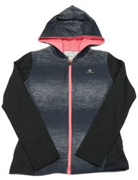 Černo-šedá melírovaná sportovní propínací mikina s kapucí Domyos