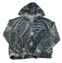 Tmavošedá sametová propínací crop mikina s kapucí H&M