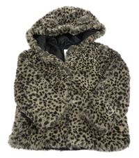 Hnědá vzorovaná kožešinová podšitá bunda s kapucí M&S