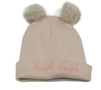 Světlerůžová pletená čepice s bambulemi 