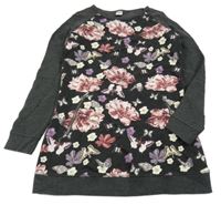 Šedo-černá květovaná tepláková tunika Pocopiano