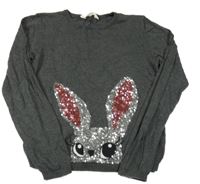 Tmavošedý lehký svetr s králíkem z flitrů H&M