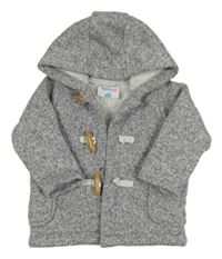 Tmavomodrá melírovaná pletená zateplená propínací mikina s kapucí Topomini