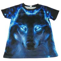 Černo-modré sportovní tričko s vlkem shein