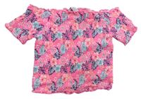 Neonově růžové květované žabičkové crop tričko Primark