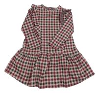 Vínovo-béžovo-šedé kostkované šaty s volánky zn. Primark