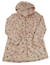 Růžová šusťáková jarní parka s nápisy a kapucí H&M