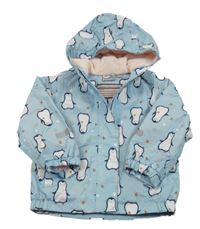 Světlemodrá šusťáková lehce zateplená bunda s tučňáky a kapucí Impidimpi