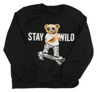 Černá mikina s medvědem a nápisy Shein