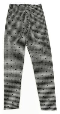 Bílo-černé kostkované legíny se srdíčky Nutmeg