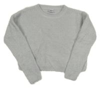 Světlešedý chlupatý crop svetr Page one young