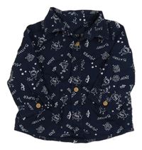 Tmavomodrá košile s nápisy a příšerkami 