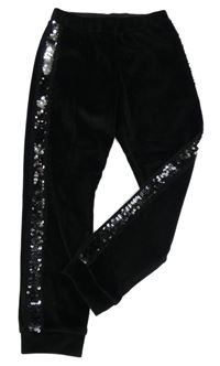 Černé plyšové tepláky s pruhy z flitrů Little kids