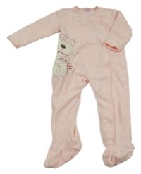 Světlerůžový fleecový overal se srdíčky a medvídkem Cherokee