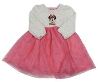 Béžovo-růžové žebrované sametové šaty s Minnie a tylovou sukní Primark