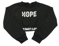 Černá crop mikina s nápisy Shein