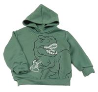 Zelená mikina s dinem a kapucí Shein