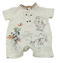Smetanový kraťasový overal se zvířátky a límečkem Nutmeg