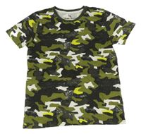Khaki-tmavozeleno-bílé vzorované tričko 