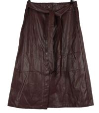 Dámská vínová koženková midi sukně s páskem Primark 