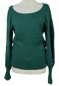 Dámský zelený třpytivý svetr s nabíranými rukávy F&F