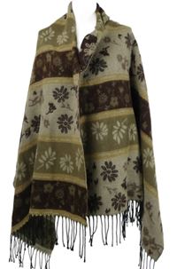Dámská béžovo-hnědá vzorovaná šála s třásněmi 