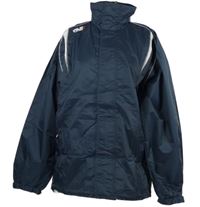 Nové - Pánská tmavomodrá šusťáková jarní bunda s pruhy a ukrývací kapucí