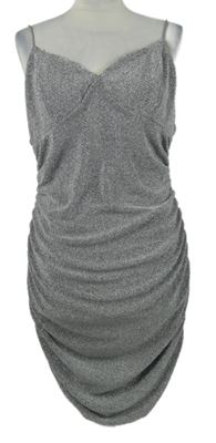 Dámské stříbrné řasené šaty 