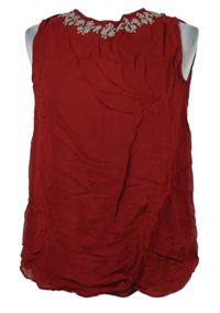 Dámská tmavočervená šifonová halenka s výšivkou Zara 