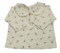 Bílé květinové triko s límečkem Mothercare