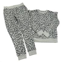 2set- šedý svetr s leopardím vzorem+ pletené kalhoty F&F