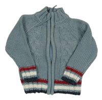 Modrý propínací svetr s proužky 