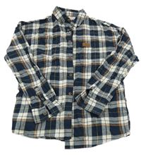 Tmavomodro-bílo-hnědá kostkovaná flanelová košile Reserved