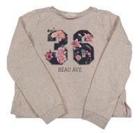 Světlerůžovo-šedá melírovaná crop mikina s číslem H&M