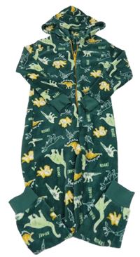 Zelená chlupatá kombinéza s dinosaury a kapucí 