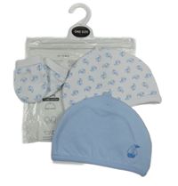 Nové - 4set - 2x čepice - modrá + bílá s loďkami + 2x rukavičky bílé s loďkami Primark