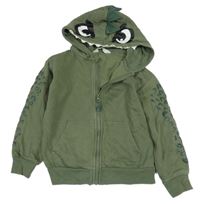 Khaki propínací mikina s kapucí - dinosaurus H&M
